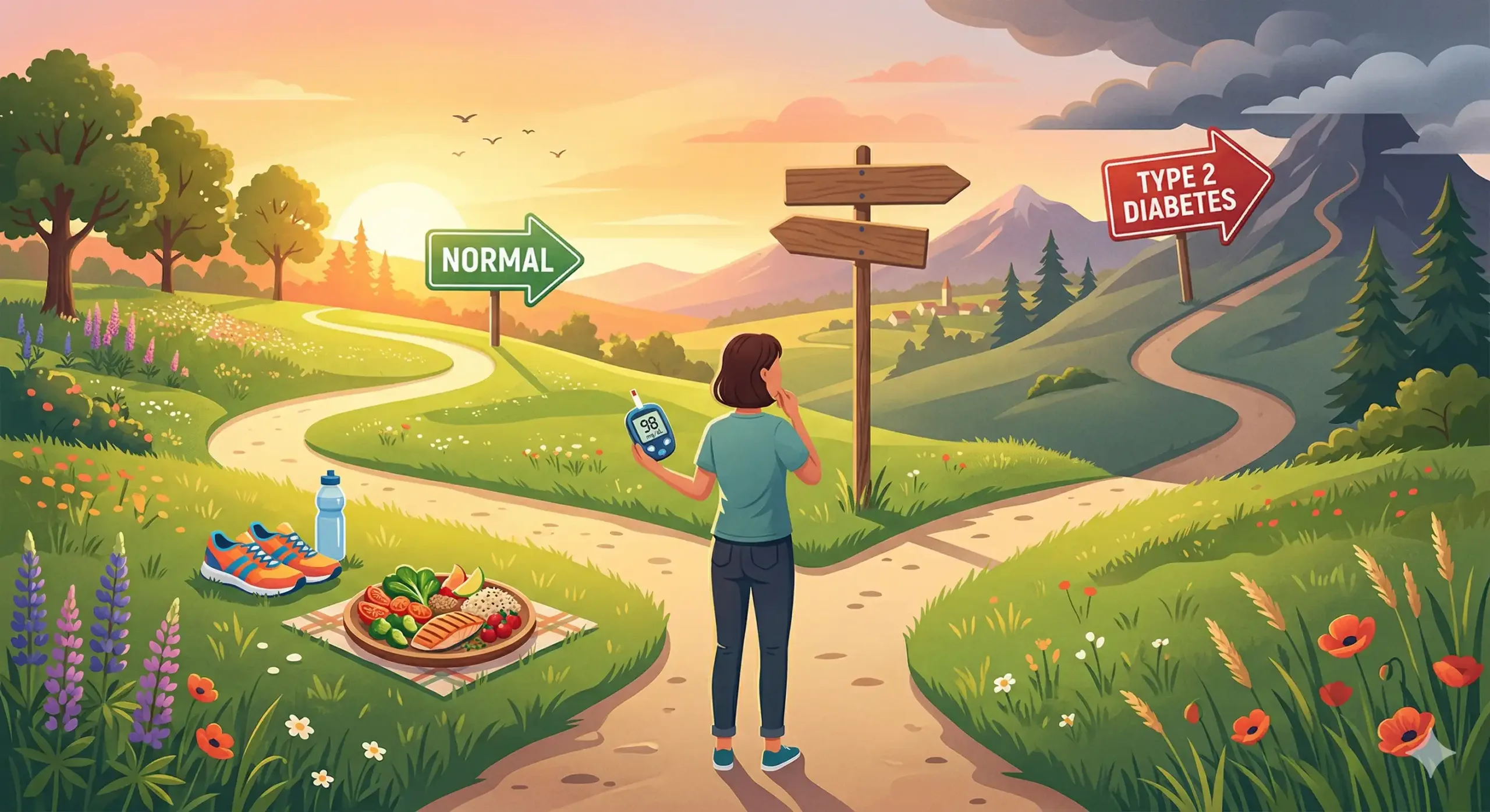 Cover image for Redial Clinic guide on prediabetes reversal showing the pathway from prediabetes back to normal blood sugar through lifestyle changes